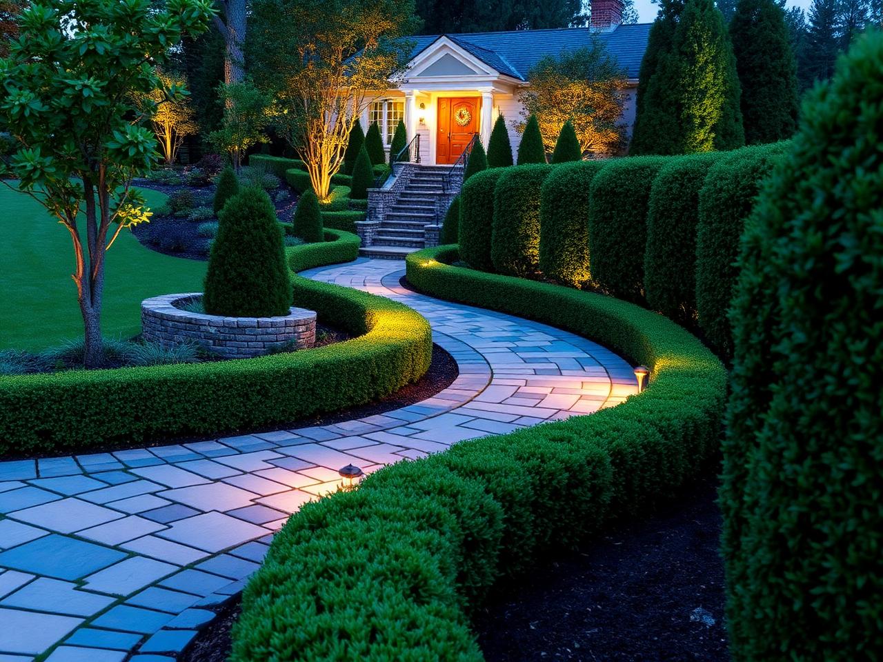 Curved stone walkway
